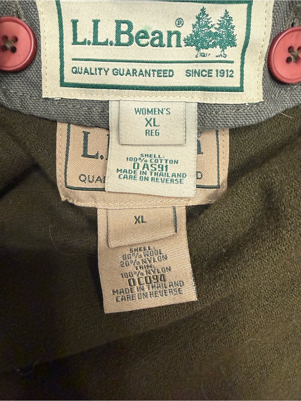 Vintage L.L.Bean Women’s Barn Coat Field Jacket Olive Green Cotton Chore Coat XL - Picture 4 of 4